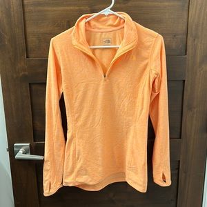 Orange North Face 1/4 zip activewear shirt, size small